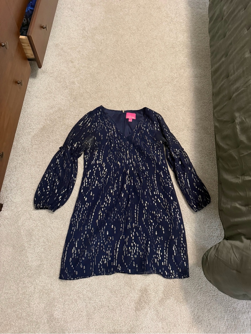 Lilly Pulitzer Navy Dress with Gold Metallic Speckles
